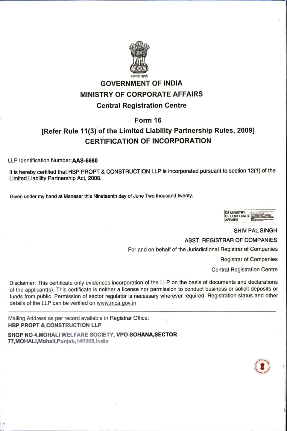 Certificate of Incorporation